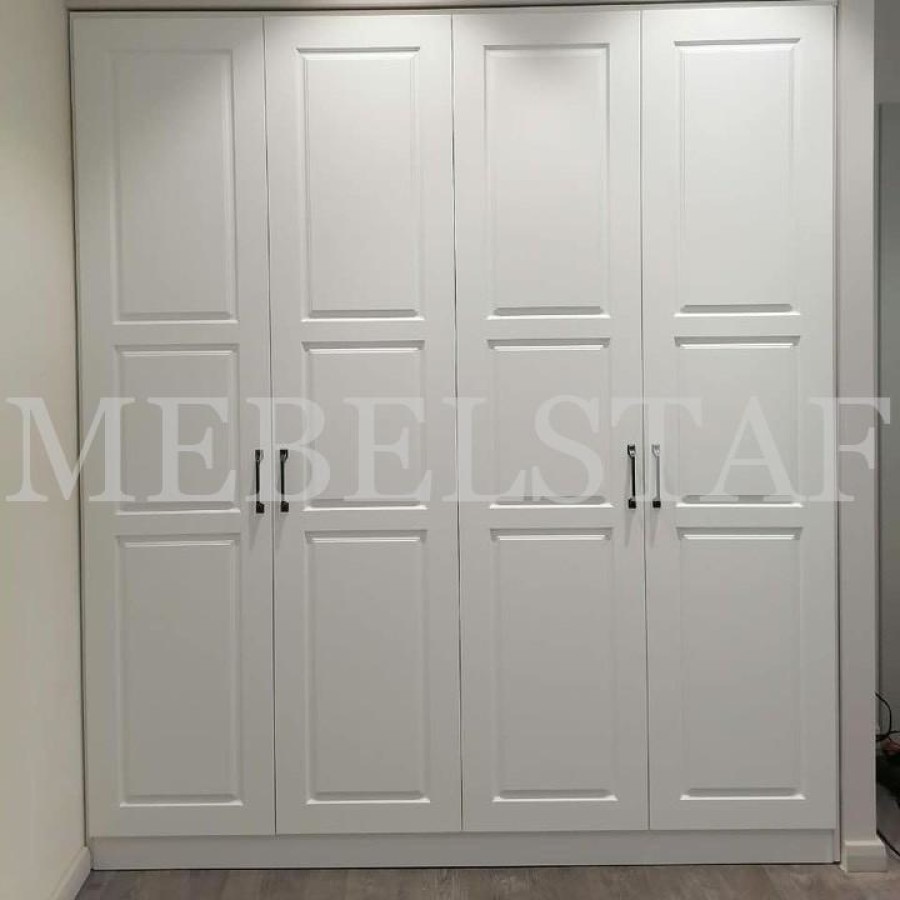 Шкаф распашной в нишу встроенный с фасадами МДФ в пленке в стиле модерн цвета Белый (4 двери) Фото 1