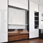 Шкаф в гостиную в стиле хай-тек цвета Диамант серый / Белый глянец, Дуб хантон темный (6 дверей) Фото 2