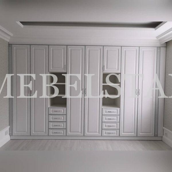 Шкаф в спальню в классическом стиле цвета Белый / Белый (8 дверей)