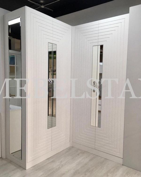 Встраиваемый угловой шкаф цвета Белый Премиум гладкий / Белый софт, Зеркало (4 двери)