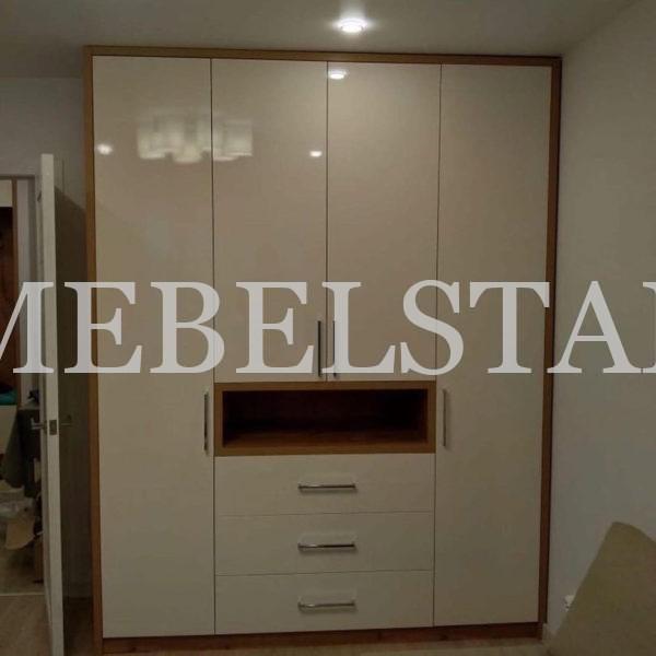Распашной шкаф в стиле минимализм цвета Вишня оксфорд / Белый глянец (4 двери)