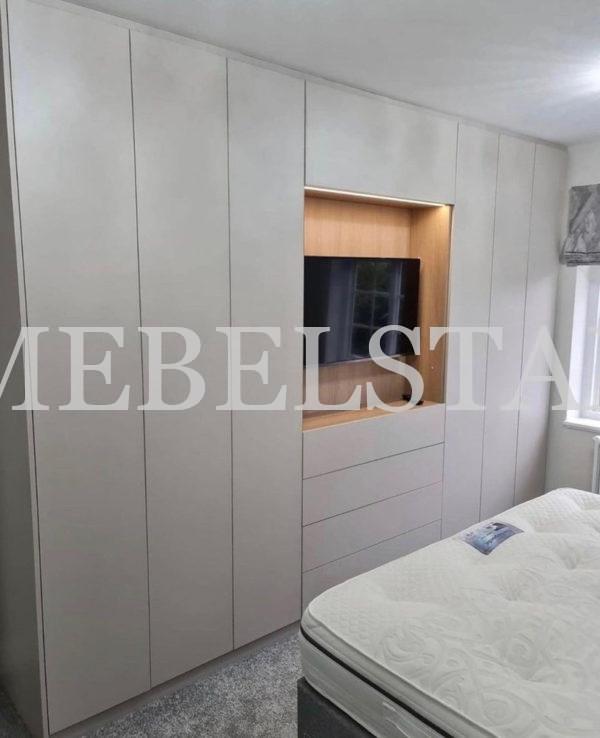 Шкаф в спальню в стиле минимализм цвета Гикори натуральный / Серый софт (8 дверей)