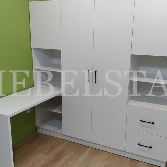 Шкаф со столом в стиле минимализм цвета Белый / Белый (4 двери)