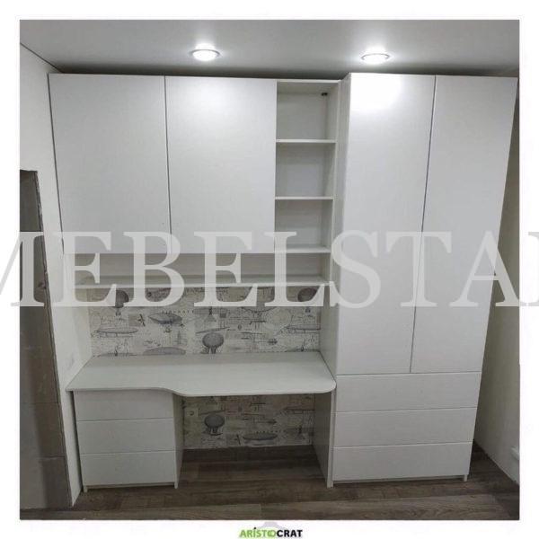 Шкаф со столом в стиле минимализм цвета Белый / Белый (5 дверей)