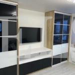 Шкаф в гостиную в стиле хай-тек цвета Белый, Пикар / Белый, Черный (7 дверей) Фото 1