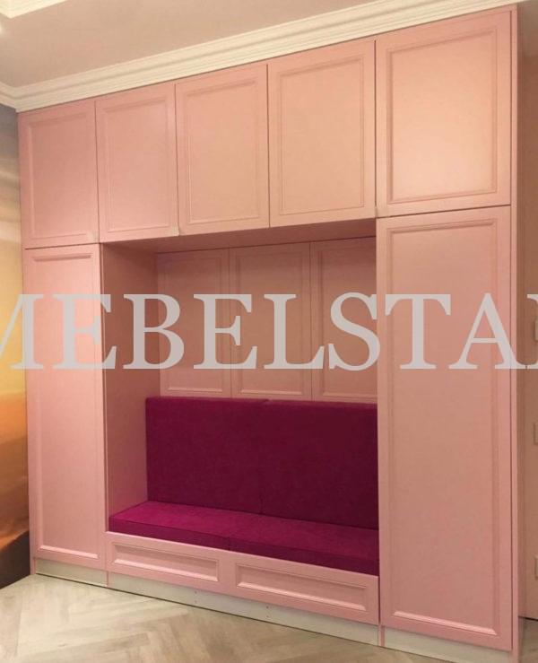 Шкаф в детскую в классическом стиле цвета Белый Премиум гладкий / Пурпурный (5 дверей)