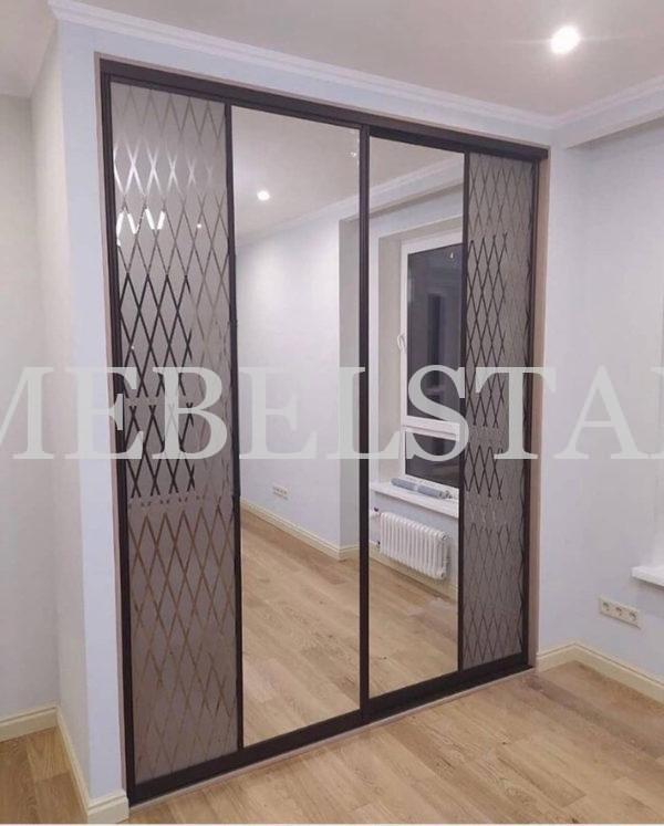 Зеркальный шкаф в стиле модерн цвета Серый камень / Серебро (2 двери)