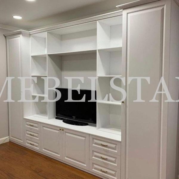 Шкаф в гостиную в классическом стиле цвета Белый / Белый (6 дверей)