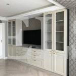 Шкаф в гостиную в стиле неоклассика цвета Светло-серый / Слоновая кость (6 дверей) Фото 1