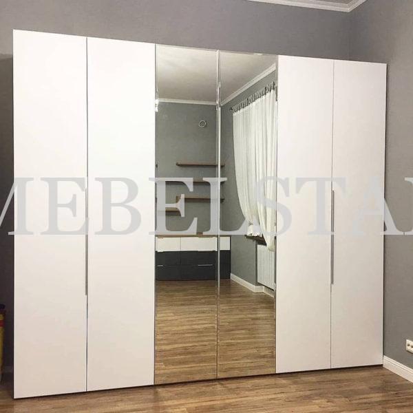 Зеркальный шкаф в стиле минимализм цвета Дикий дуб натуральный / Белый, Серебро (6 дверей)