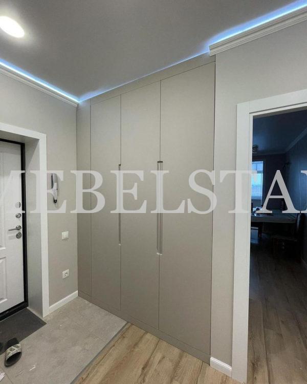Шкаф с крашеными фасадами в стиле минимализм цвета Светло-серый / Бело-алюминиевый (3 двери)