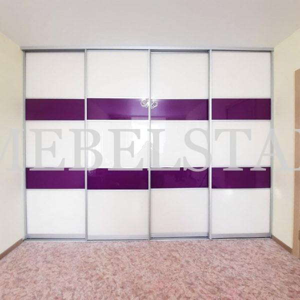 Стеклянный шкаф в стиле хай-тек цвета Бетон чикаго / Белый, Фиолетовый (4 двери)