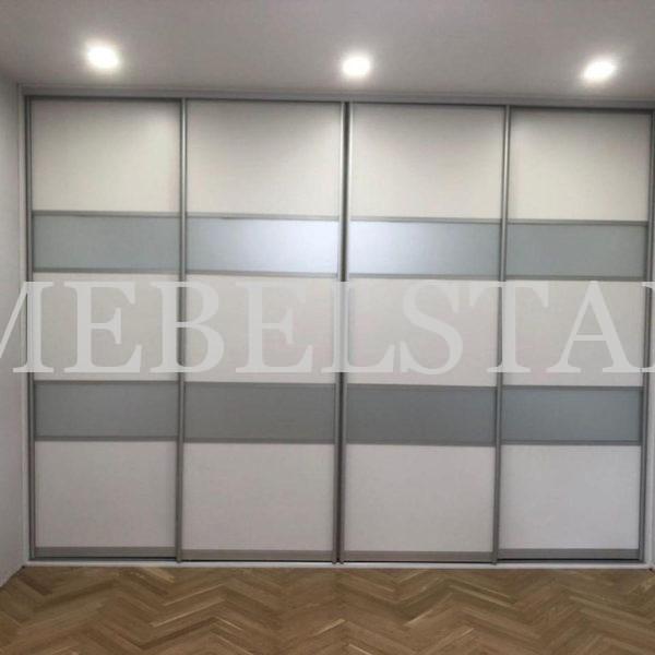 Стеклянный шкаф в стиле минимализм цвета Белый / Белый, Серый (4 двери)