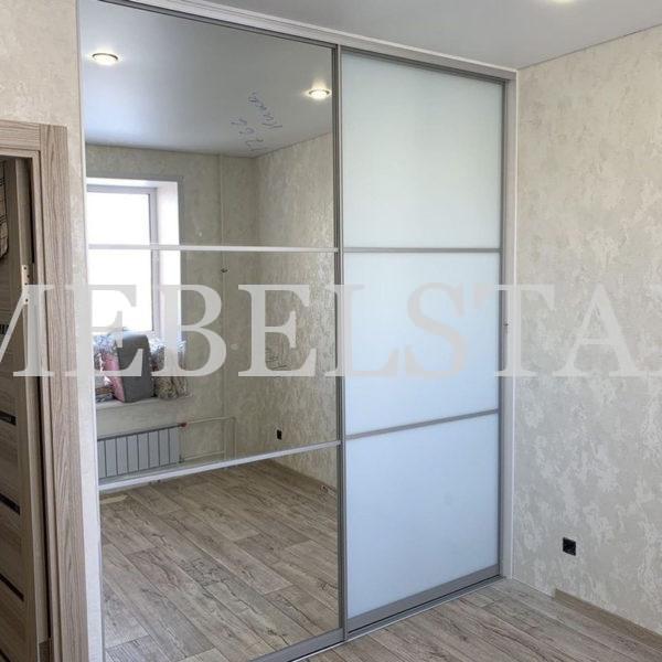 Встраиваемый шкаф цвета Белый Премиум гладкий / Зеркало (2 двери)