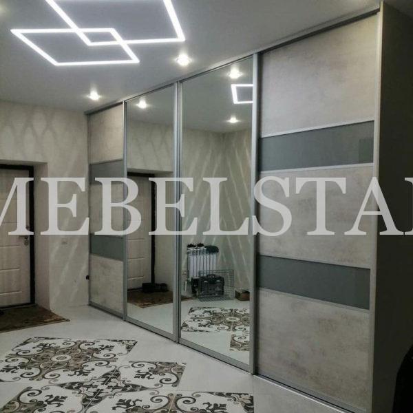 Стеклянный шкаф в стиле модерн цвета Светло-серый / Бетон чикаго, Серебро, Серый (4 двери)