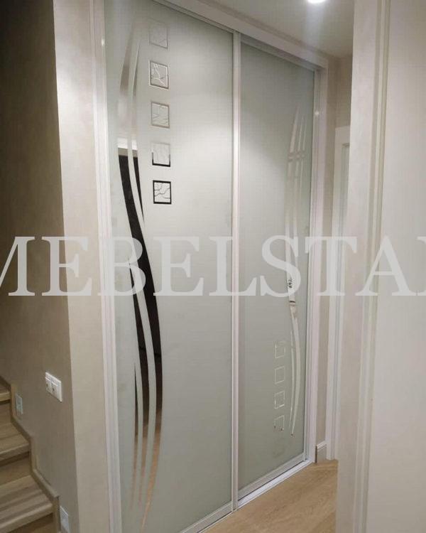 Шкаф с пескоструйным рисунком в стиле модерн цвета Белый / Серебро (2 двери)