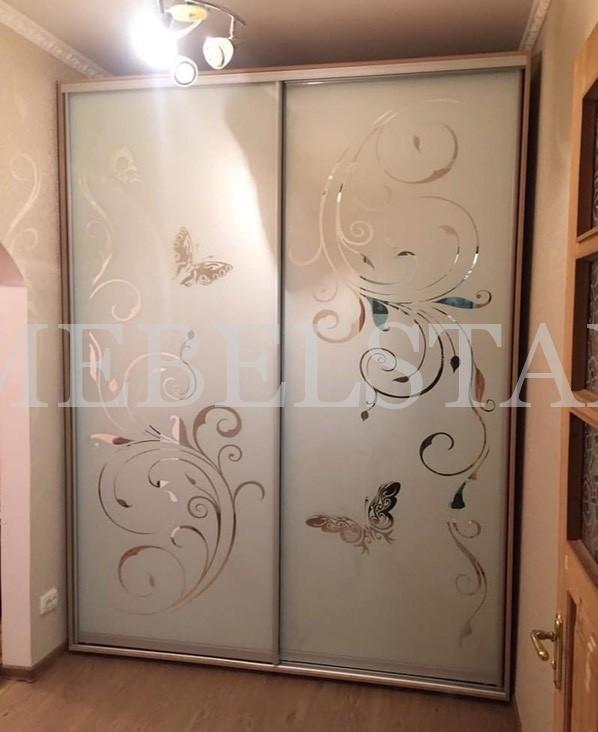 Шкаф с пескоструйным рисунком в стиле модерн цвета Вишня оксфорд / Серебро (2 двери)