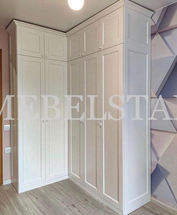 Шкаф до потолка в классическом стиле цвета Белый Премиум гладкий / Жемчужно-белый (5 дверей)