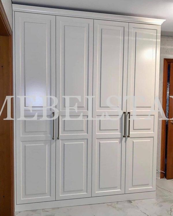 Корпусный шкаф в классическом стиле цвета Белый Премиум гладкий / Белый глянец (4 двери)