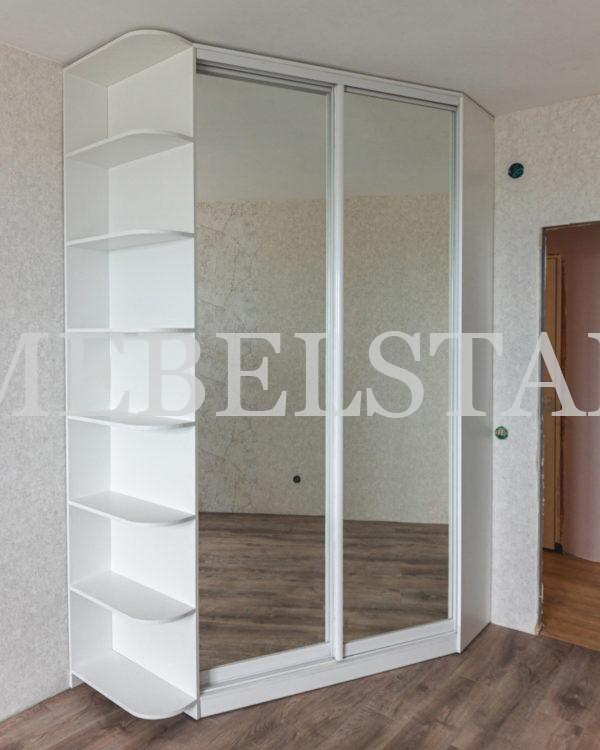 Встраиваемый угловой шкаф цвета Белый Премиум гладкий / Зеркало (2 двери)